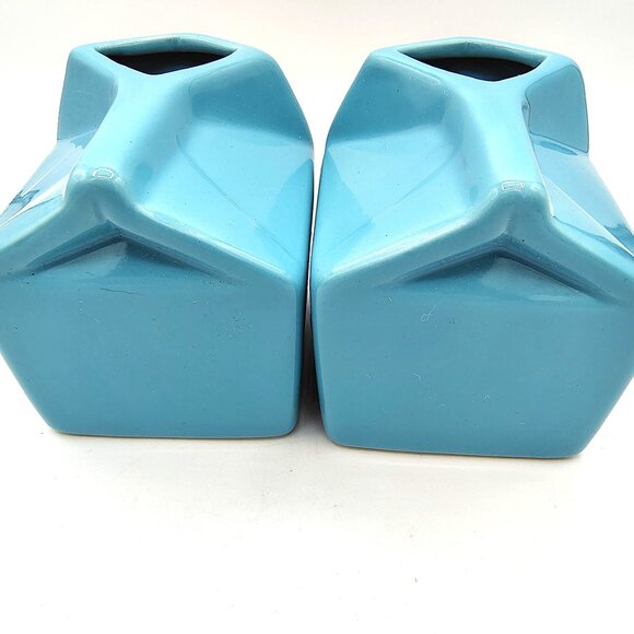 Ceramic Cream Carton Pitchers Turquoise Blue Set of 2, Modern Mid-Century Style - Picture 5 of 11